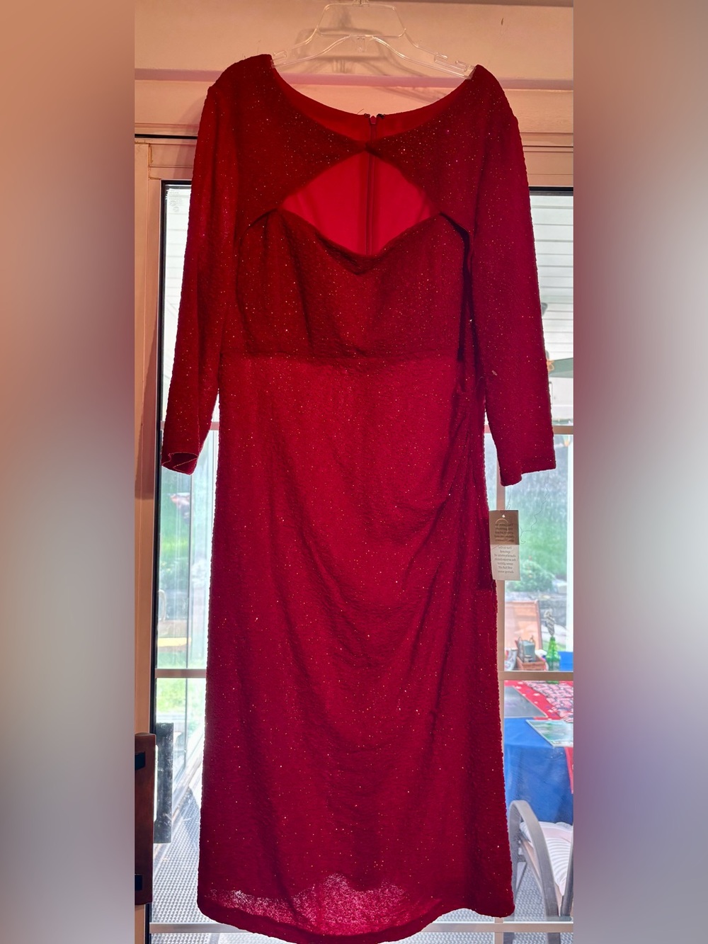 Red Alex Evenings Sparkle Long Sleeve Evening Dress